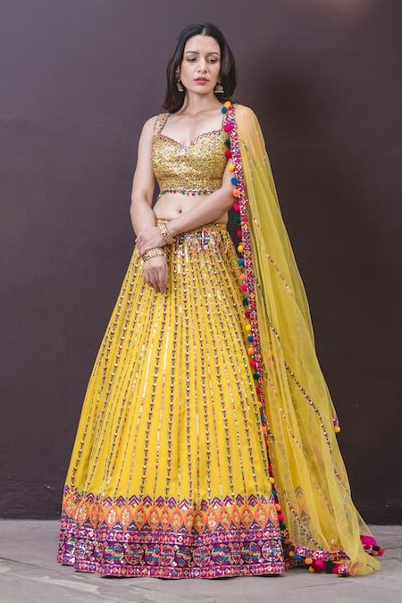 Yellow color heavy bridal lehenga for wedding function – Joshindia