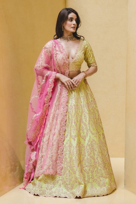 Buy AjFab Pista Pink maitri Women's Embroidered Net wedding party festival  ceremony wear Semi Stitched Lehenga Choli with Dupatta Free Size Online at  Best Prices in India - JioMart.