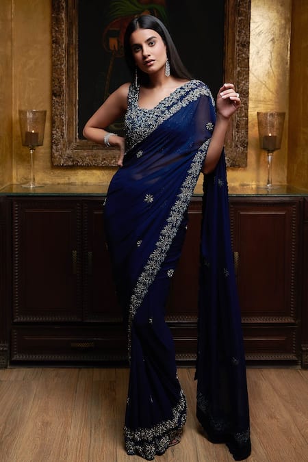 Blue art silk saree with silver blouse - Rangpur - 2836076