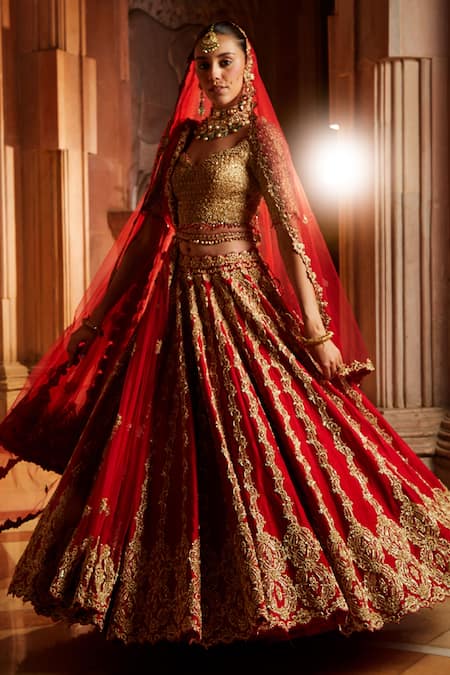 Lehenga Choli : Red slub silk heavy embroidered wedding lehenga ...