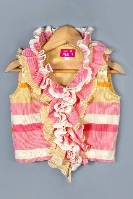 Label Neeti_Multi Color Cotton, Chiffon Ruffles Top And Palazzo Set _Online_at_Aza_Fashions