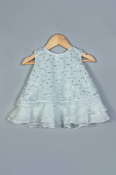 Label Neeti_Blue Organza, Cotton Sequins Embroidered Top And Skirt Set _Online_at_Aza_Fashions