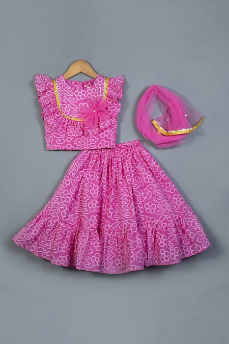 Label Neeti Pink Cotton Bandhej Pattern Lehenga Set