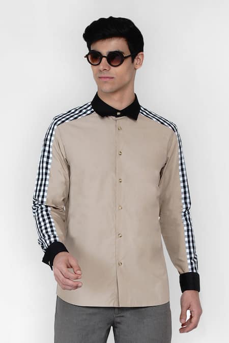 Lacquer Embassy Beige 100% Cotton Colorblock Shirt
