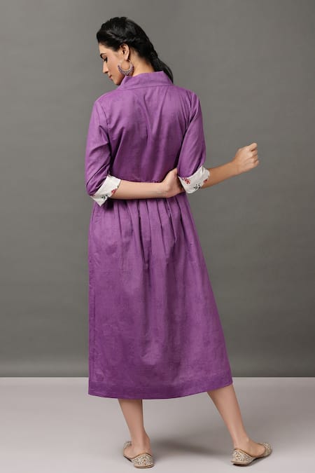 Buy_NUHH_Purple 100% Cotton V Neck Striped Dress _Online_at_Aza_Fashions