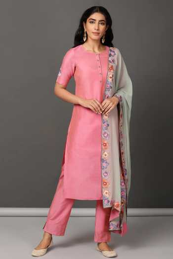 NUHH Kurta Set with Embroidered Dupatta 