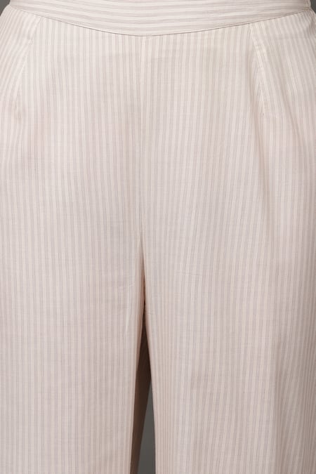 NUHH_White Kurta And Pant Poly Cotton Stripe Dupatta Nylon Chiffon Round Set _at_Aza_Fashions