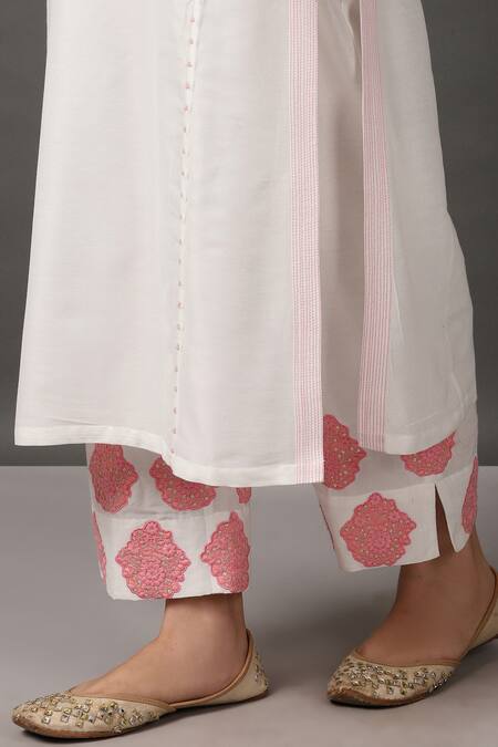 Shop_NUHH_White Kurta And Pant 100% Polyester Dupatta Poly Cotton Round Straight Set_Online_at_Aza_Fashions