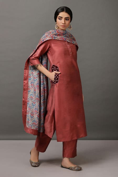 NUHH_Pink 100% Polyester Round Straight Kurta Set _Online_at_Aza_Fashions