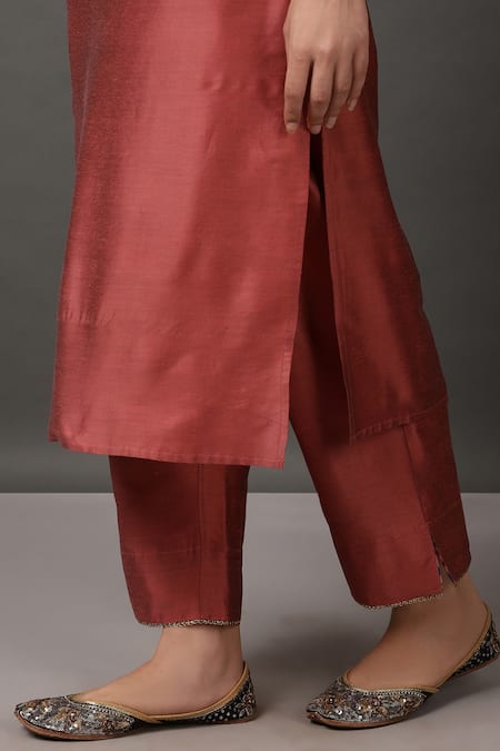 Shop_NUHH_Pink 100% Polyester Round Straight Kurta Set _Online_at_Aza_Fashions