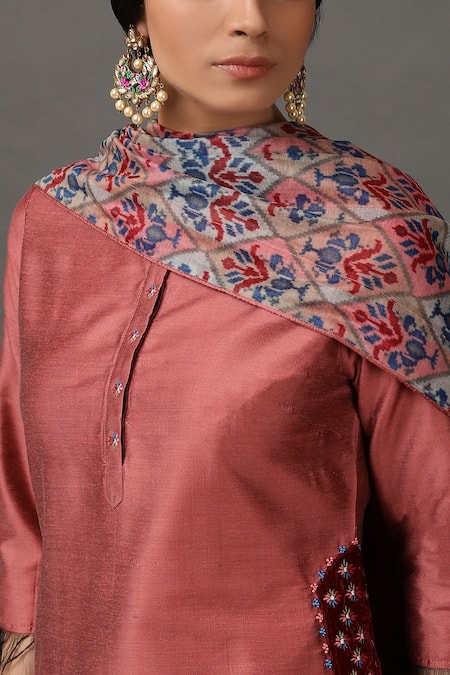 NUHH_Pink 100% Polyester Round Straight Kurta Set _at_Aza_Fashions