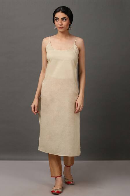 Buy_NUHH_Beige Dupatta 100% Polyester Cami 100% Cotton, Kurta, Pant Printed Set_Online_at_Aza_Fashions