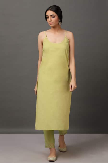 Buy_NUHH_Green Kurta And Pant 100% Polyester Dupatta Poly Embroidered Anarkali Set _Online_at_Aza_Fashions