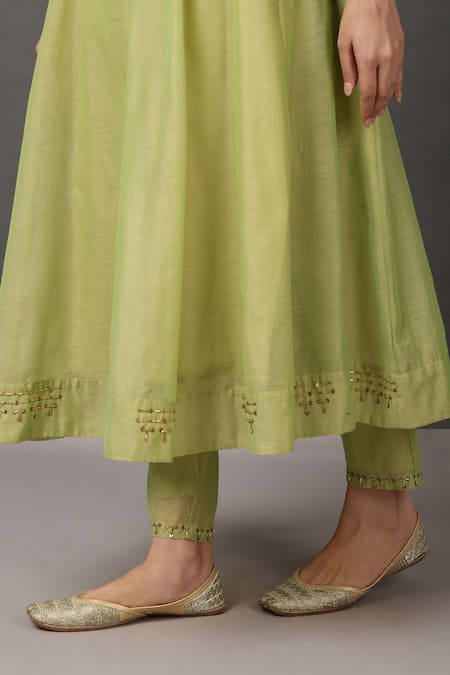 Shop_NUHH_Green Kurta And Pant 100% Polyester Dupatta Poly Embroidered Anarkali Set _Online_at_Aza_Fashions