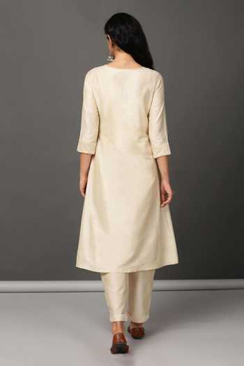 Shop NUHH White Pst Silk Round Embroidered Kurta And Pant Set at Aza Fashions Shop_NUHH_White Pst Silk Round Embroidered Kurta And Pant Set _at_Aza_Fashions