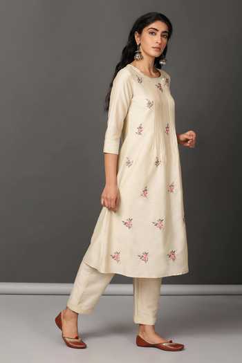 NUHH White Pst Silk Round Embroidered Kurta And Pant Set Online at Aza Fashions NUHH_White Pst Silk Round Embroidered Kurta And Pant Set _Online_at_Aza_Fashions