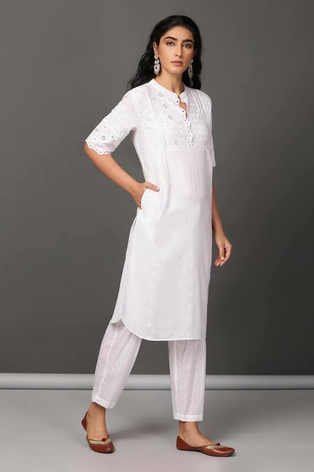Mandira Wirk Embroidered Kurta Set | White | Collar kurti design, New  designer dresses, Aza fashion