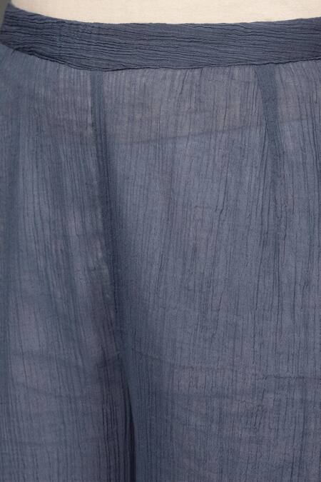 Shop Nuhh Blue Cotton Crinkle Crepe Mandarin Collar Embroidered Kurta And Pant Set Online at Aza Fashions Shop_Nuhh_Blue Cotton Crinkle Crepe Mandarin Collar Embroidered Kurta And Pant Set _Online_at_Aza_Fashions