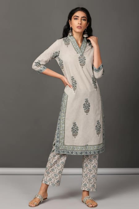 NUHH Floral Print Kurta & Pant Set 