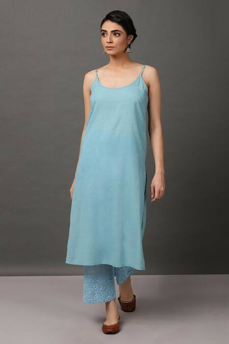 Buy_NUHH_Blue 100% Cotton Round Anarkali And Pant Set _Online_at_Aza_Fashions