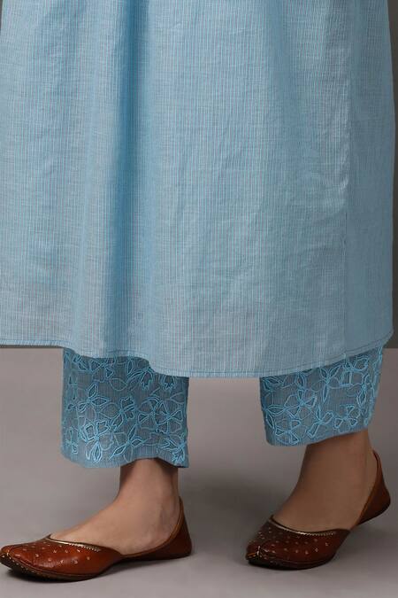 Shop_NUHH_Blue 100% Cotton Round Anarkali And Pant Set _Online_at_Aza_Fashions