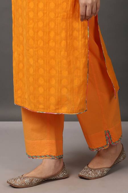 Shop_NUHH_Orange 100% Cotton Round Kurta And Pant Set _Online_at_Aza_Fashions