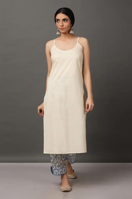 Buy_NUHH_Beige Kurta And Pant 100 % Polyester Slip 100% Cotton Kurta Printed & Set _Online_at_Aza_Fashions