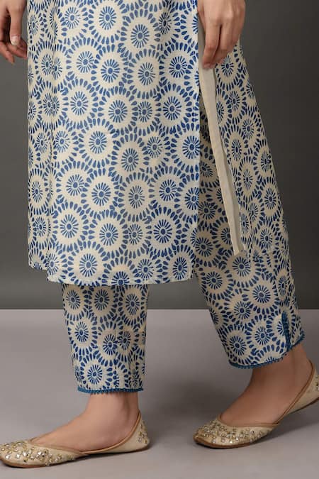 Shop_NUHH_Beige Kurta And Pant 100 % Polyester Slip 100% Cotton Kurta Printed & Set _Online_at_Aza_Fashions