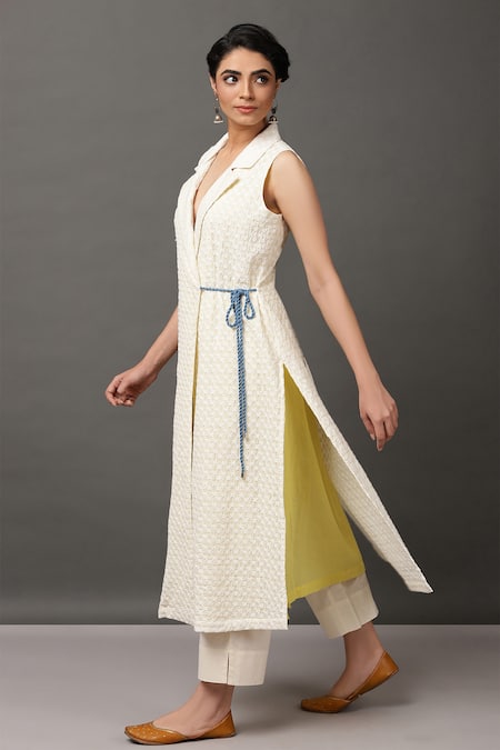 NUHH Embroidered Angarkha Kurta & Pant Set 