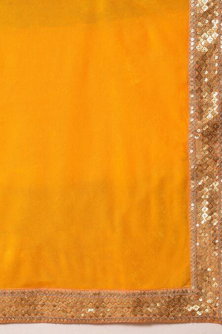 Shop_NUHH_Orange Art Silk And Velvet Notched Embellished Kurta Set _Online_at_Aza_Fashions