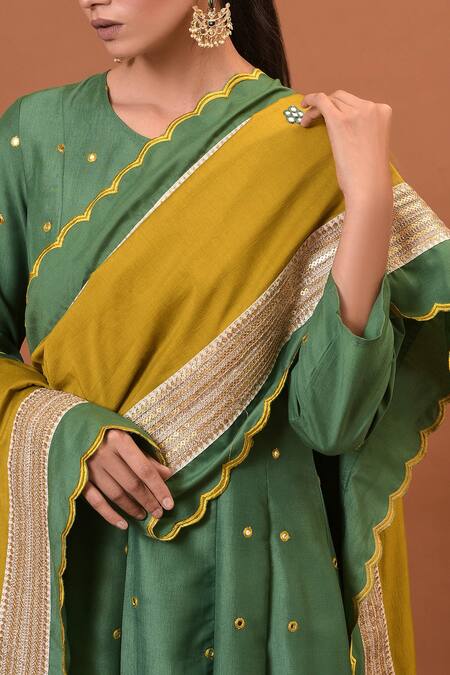 Buy_NUHH_Green Chinon Embroidery Round Embellished Kurta Set  _Online_at_Aza_Fashions
