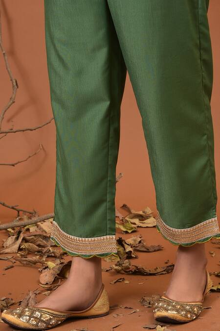 NUHH_Green Chinon Embroidery Round Embellished Kurta Set  _at_Aza_Fashions