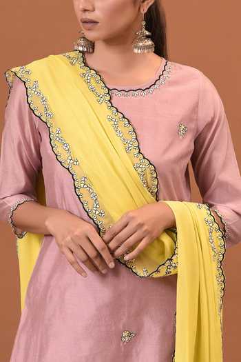 Shop_NUHH_Pink Chanderi And Georgette Round Kurta Set _Online_at_Aza_Fashions