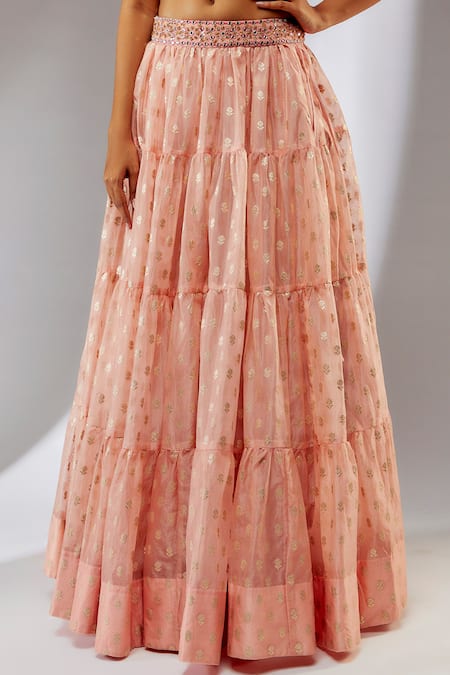 Buy Neha Khullar Peach Organza, Brocade, Embroidered Waistband Banarasi Bridal Lehenga Set Online at Aza Fashions Buy_Neha Khullar_Peach Organza, Brocade, Embroidered Waistband Banarasi Bridal Lehenga Set _Online_at_Aza_Fashions