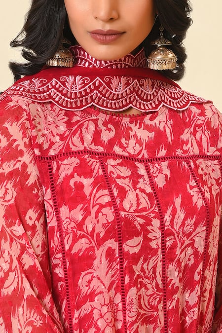 NUHH_Pink Chiffon, Georgette And Cotton Round Printed Anarkali Set _at_Aza_Fashions