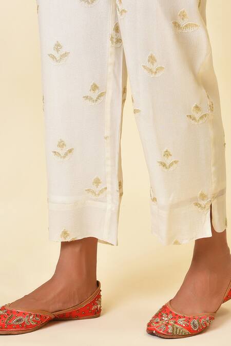 Buy_NUHH_White Georgette Lining Cotton Round Embroidered Anarkali Set _Online_at_Aza_Fashions