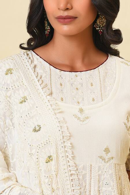 Shop_NUHH_White Georgette Lining Cotton Round Embroidered Anarkali Set _Online_at_Aza_Fashions