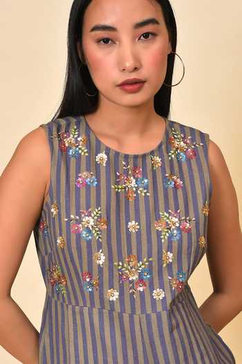 Shop_NUHH_Grey Cotton Floral, Striped Round Sleeveless Jumpsuit _Online_at_Aza_Fashions