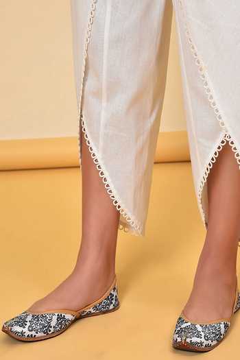 Shop_NUHH_White Linen Floral Notched Kurta And Dhoti Pant Set _Online_at_Aza_Fashions