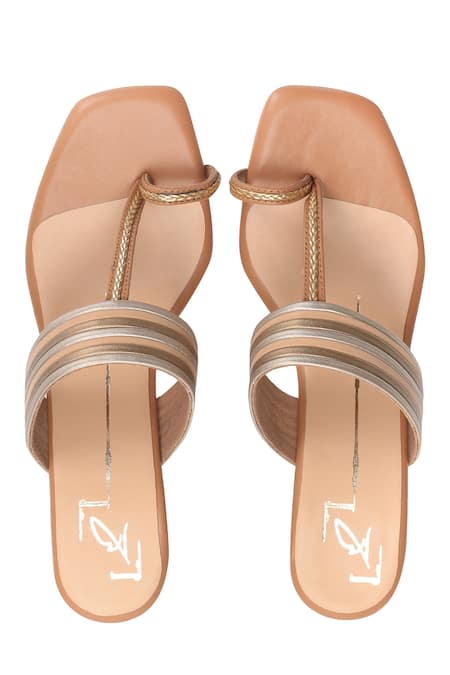 Shop_Nidhi Bhandari_Beige Kolhapuri Block Heels _at_Aza_Fashions