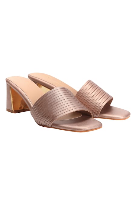 NIDHI BHANDARI Beige Pleated Block Heels 