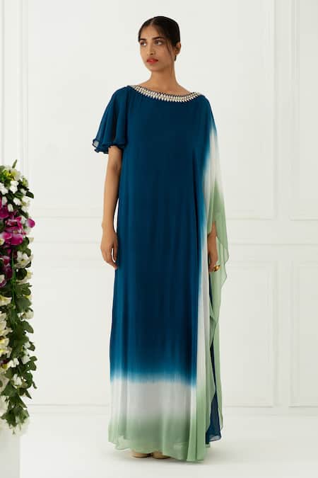 Nidhika Shekhar Blue Georgette Boat Ombre Kaftan Online at Aza Fashions Nidhika Shekhar_Blue Georgette Boat Ombre Kaftan _Online_at_Aza_Fashions