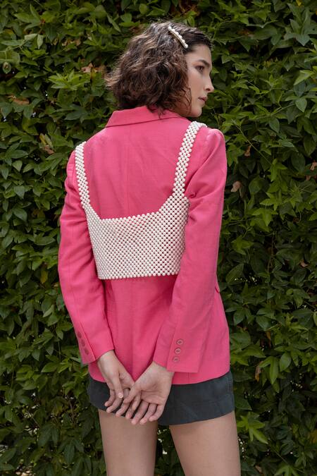 Nidzign White Embroidery V Neck Handmade Beaded Crop Top 2