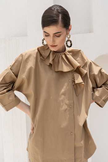 Buy Nidzign Couture Brown Cotton Poplin 
