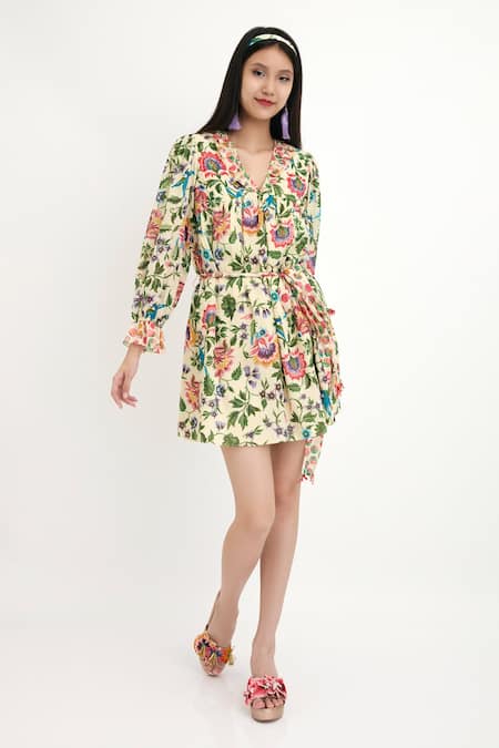 Nikasha Cotton Silk Floral Hand Painted Dress  
