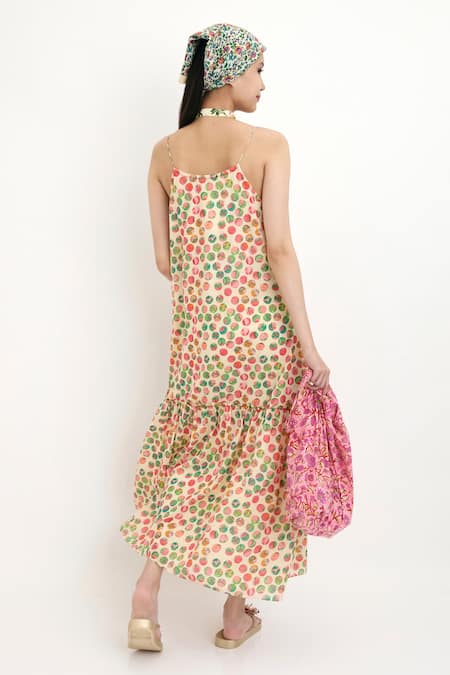 Nikasha Cotton Silk Polka Dot Maxi Dress 