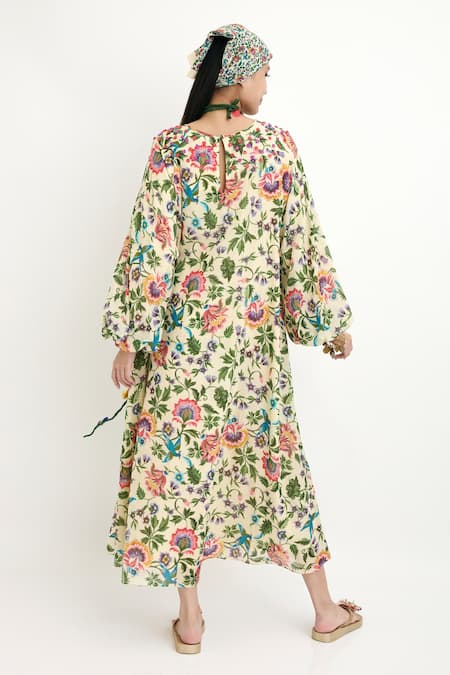 Shop Nikasha Beige 100% , Lining 100% Chintz Round Printed Dress at Aza Fashions Shop_Nikasha_Beige 100% , Lining 100% Chintz Round Printed Dress _at_Aza_Fashions