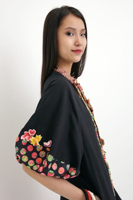 Buy_Nikasha_Black Polka Dots Round Silk Balloon Sleeve Jumpsuit _Online_at_Aza_Fashions