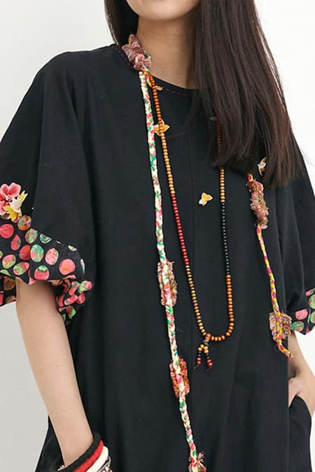 Shop_Nikasha_Black Polka Dots Round Silk Balloon Sleeve Jumpsuit _Online_at_Aza_Fashions