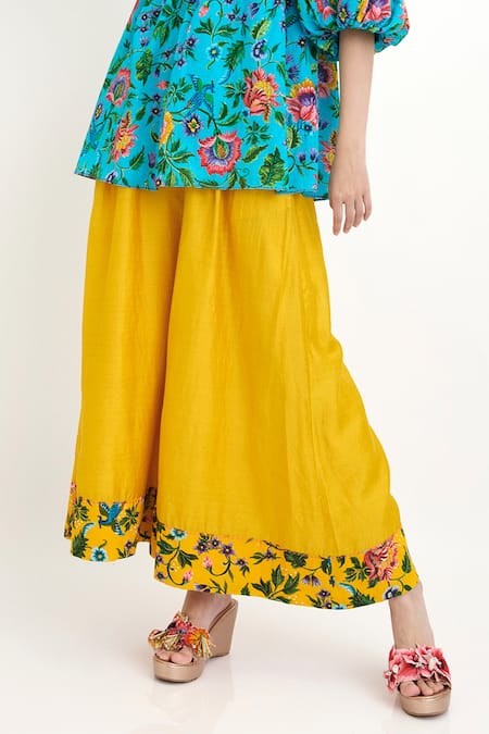 Nikasha Yellow Chintz Silk Floral Motif Palazzo at Aza Fashions Nikasha_Yellow Chintz Silk Floral Motif Palazzo _at_Aza_Fashions